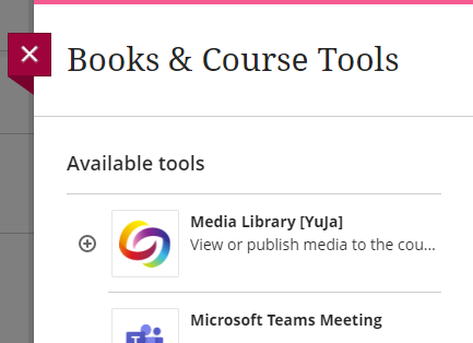 Media Library YuJa tool in context