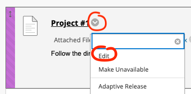 Dropdown menu to edit assignment