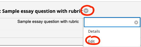 Dropdown menu to edit test question