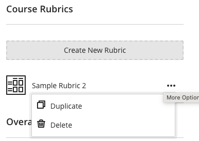 Drop down menu with options for rubrics