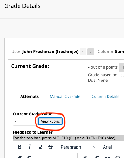 View rubric button on grade details page