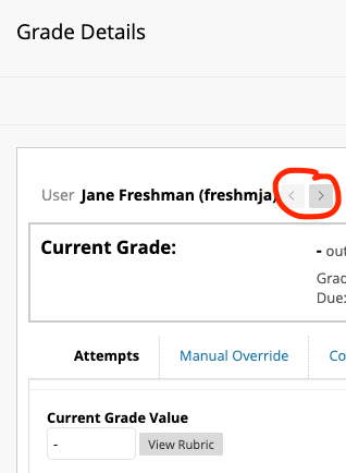 switch between students button on grade details page