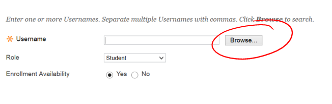 username field, browse button highlighted