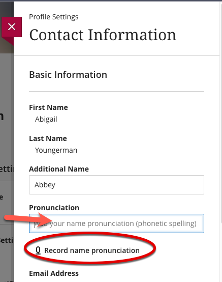 Image of popup window for changing contact information