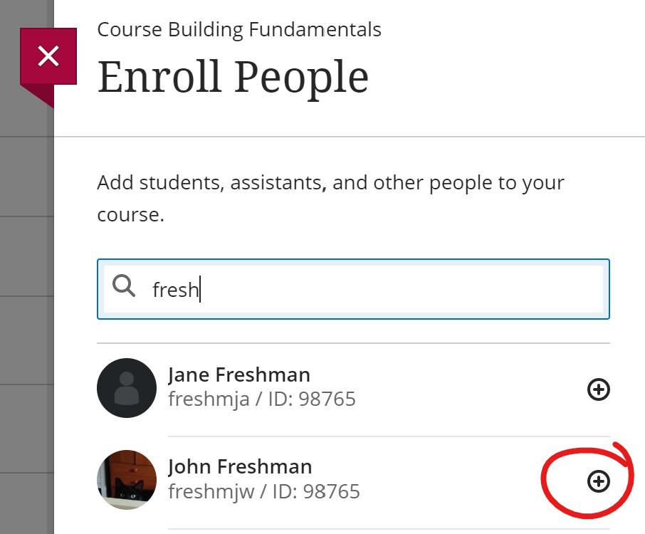 enroll people panel with partial name entered and partial matches returned, add person button highlighted