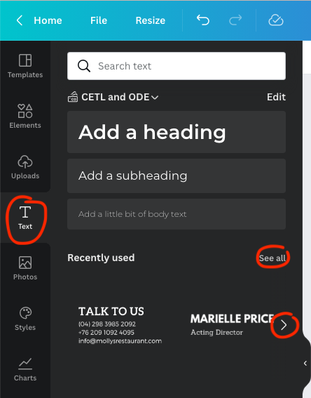 Text button with "See all" options