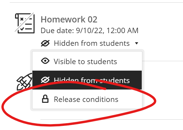 Availability pulldown, Release Conditions highlighted