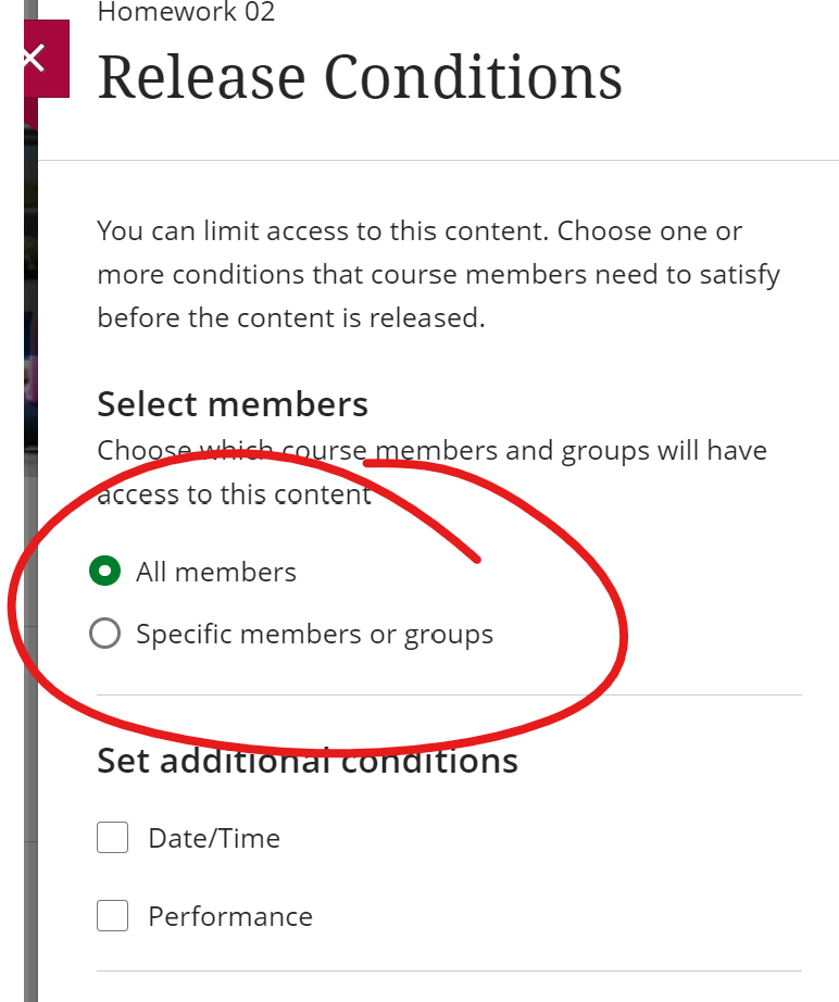 Release Conditions panel, membership section highlighted