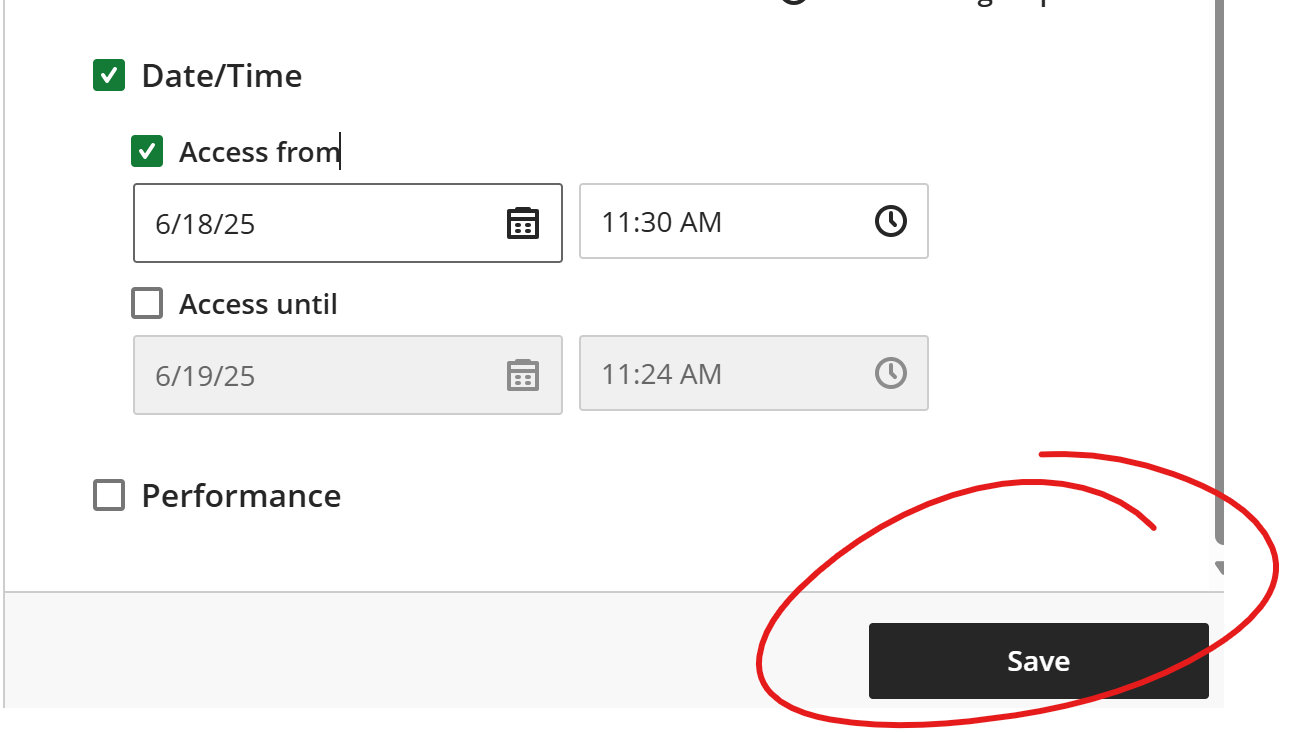 bottom of page, save button circled