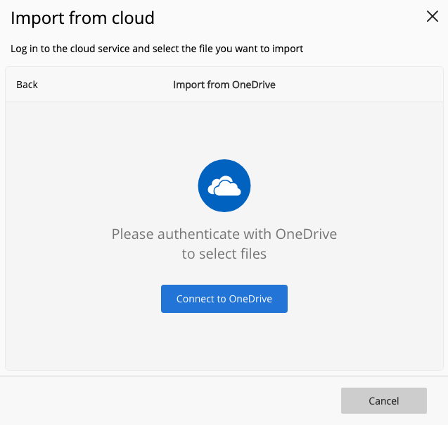 Connect to OneDrive screen