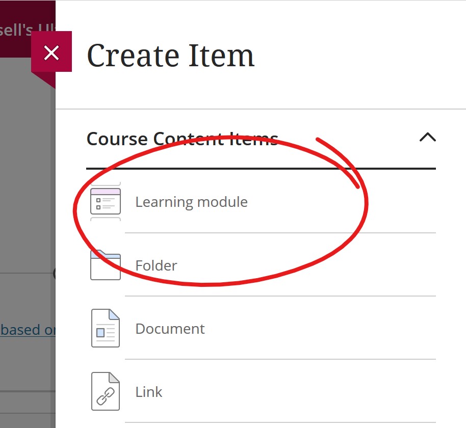 Learning module create button