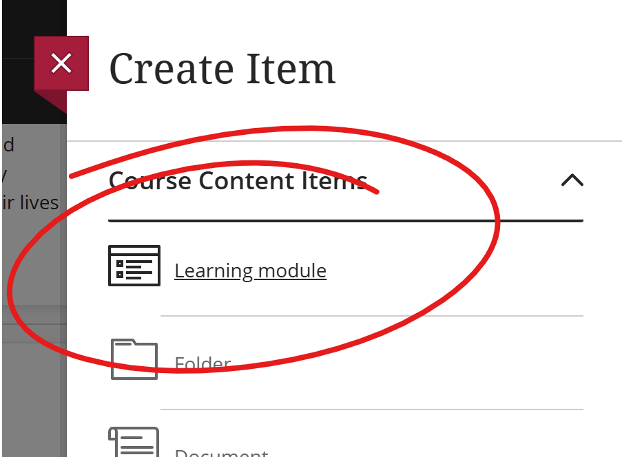 Learning module create button