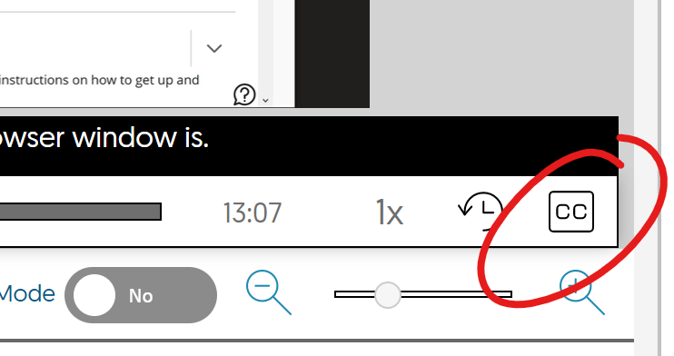lower right corner of media player, CC button highlighted