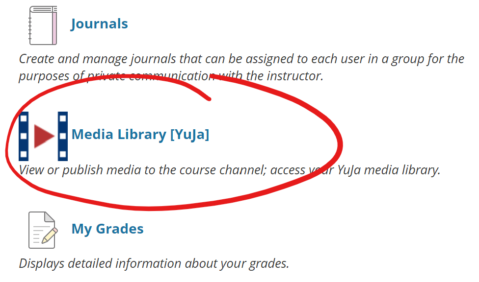Media Library [YuJa] item highlighted in tools list
