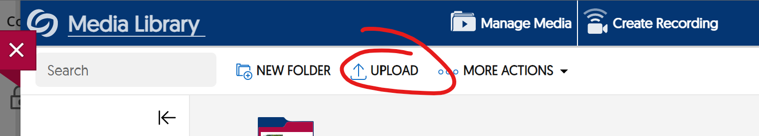upper section of the Media Library with upload button highlighted