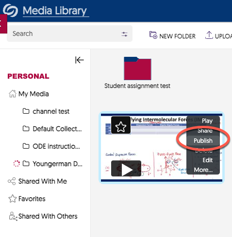 Screencap of publish button for pre-recorded media.