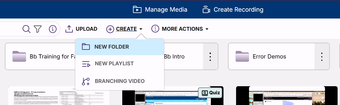 create menu opened, New Folder option highlighted