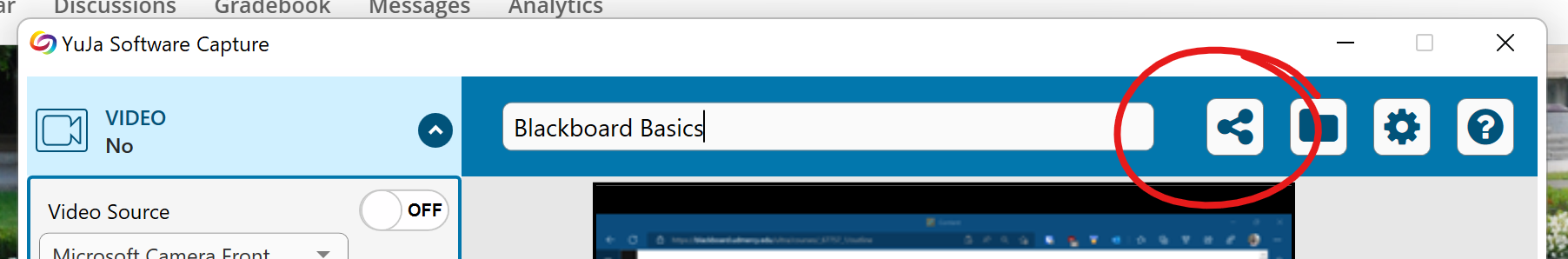 top of capture software, share button highlighted