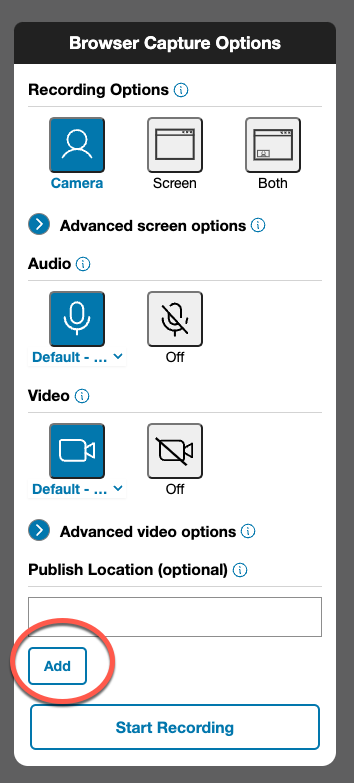 Screencap of add button in browser based recording.
