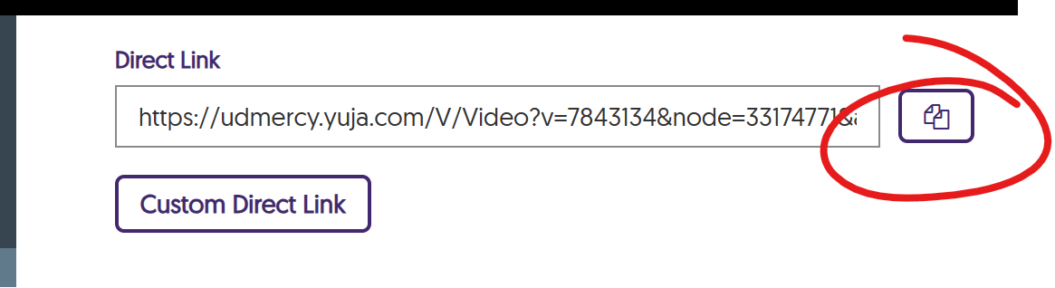 Direct link section of links page, copy button circled