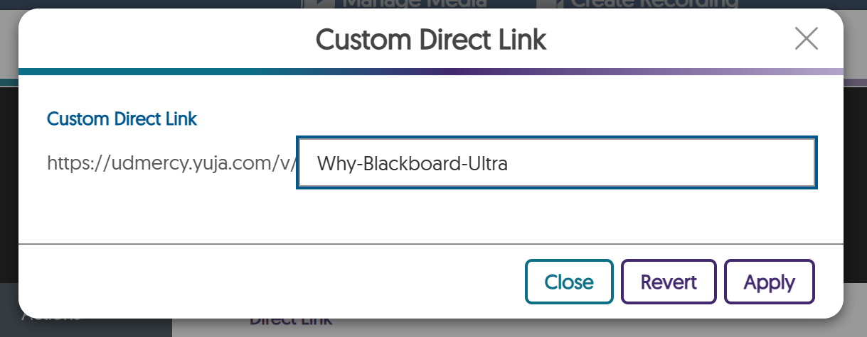 custom direct link window, with a sample custom link entered