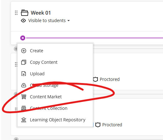 Add menu, Content Market highlighted