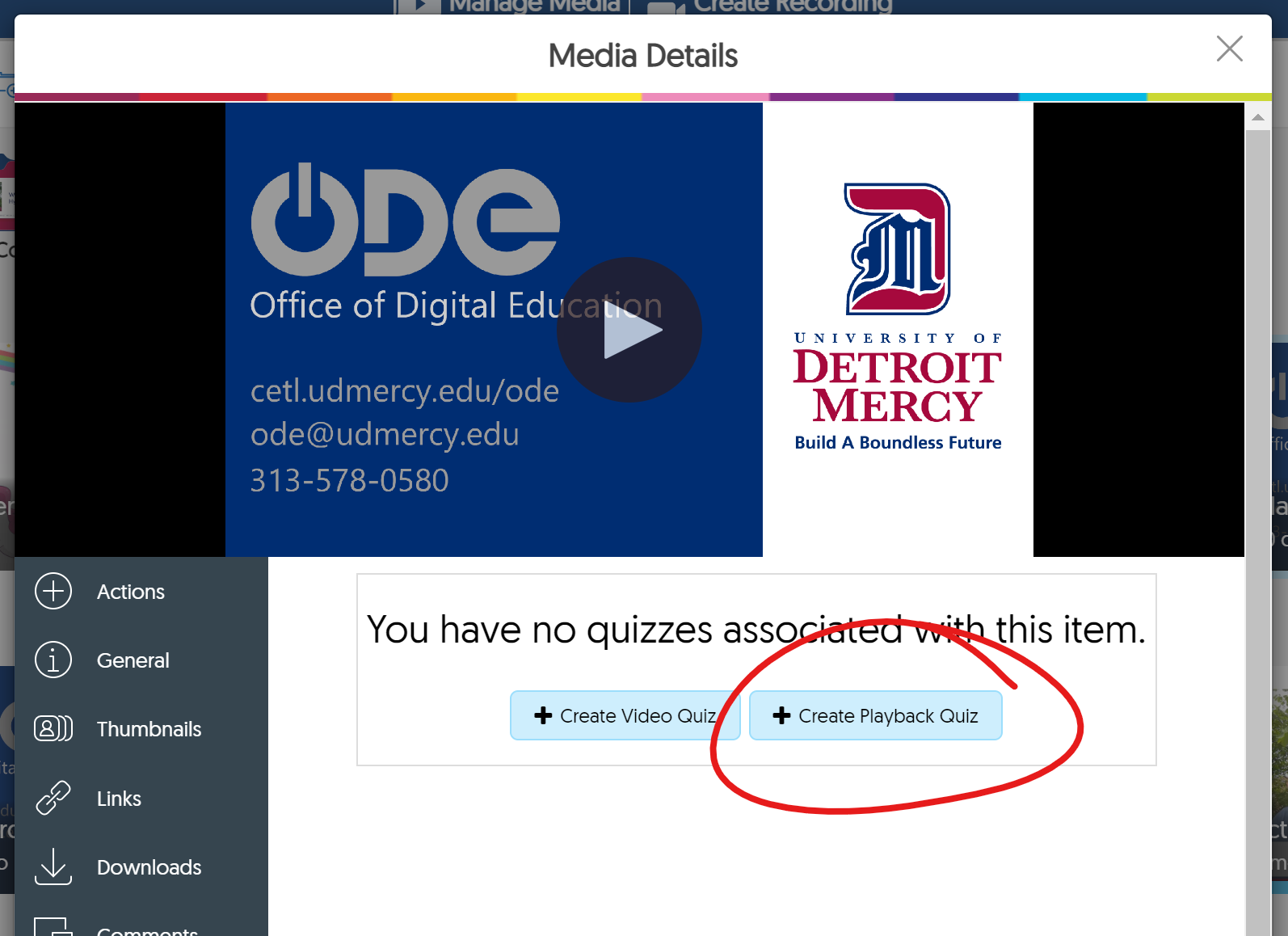 Quizzes page, create playback quiz button highlighted