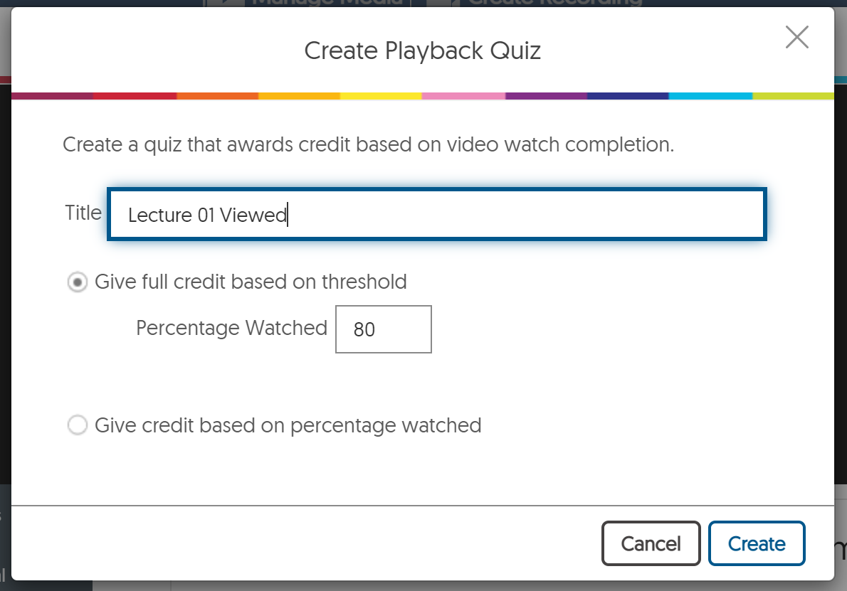 create playback quiz window with title entered in title space