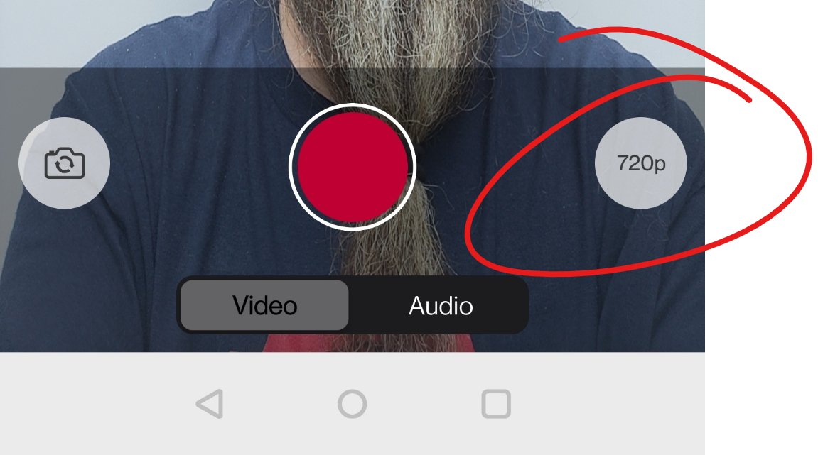 Bottom of recording window, resolution button circled