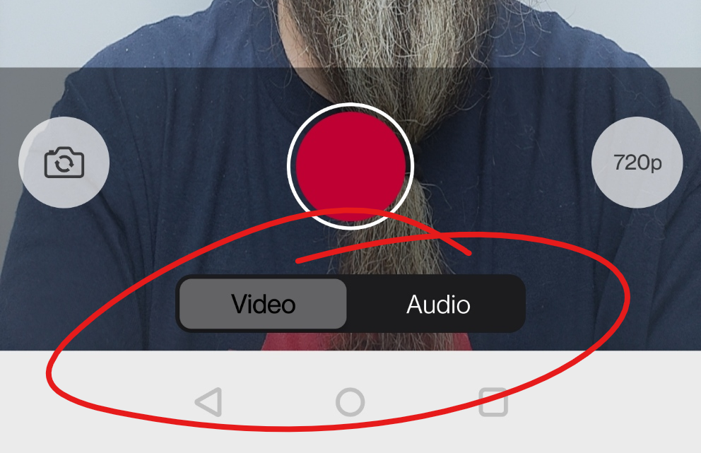 bottom of recording screen, video audio toggle circled