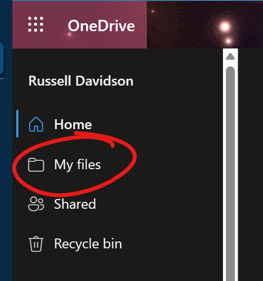 My Files selection highlighted, in context