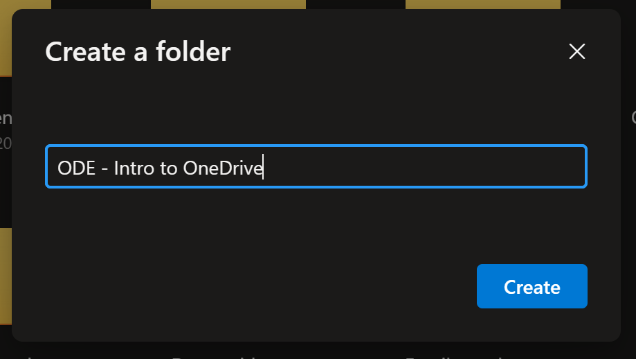 Create folder dialog box