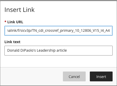 Insert link URL in popout window