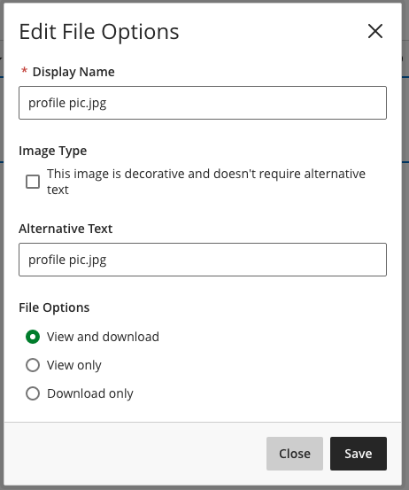 Edit file options for images