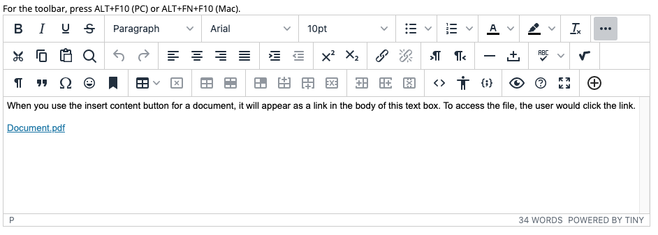 Visibly linked document within text box