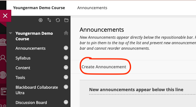 Create announcement selection button