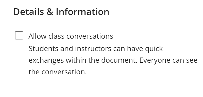 Allow Class Conversations checkbox