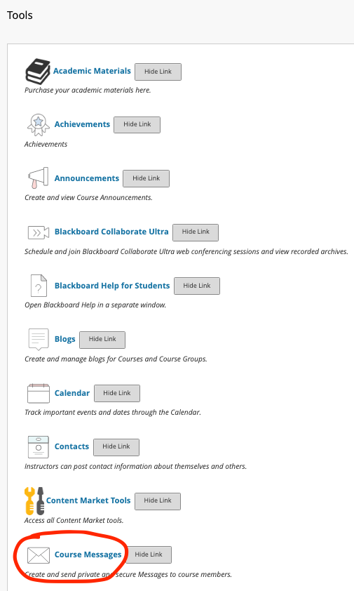 Message menu selection from within tools