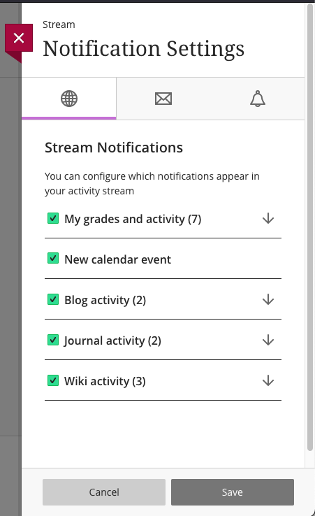 Stream Notifications selection options
