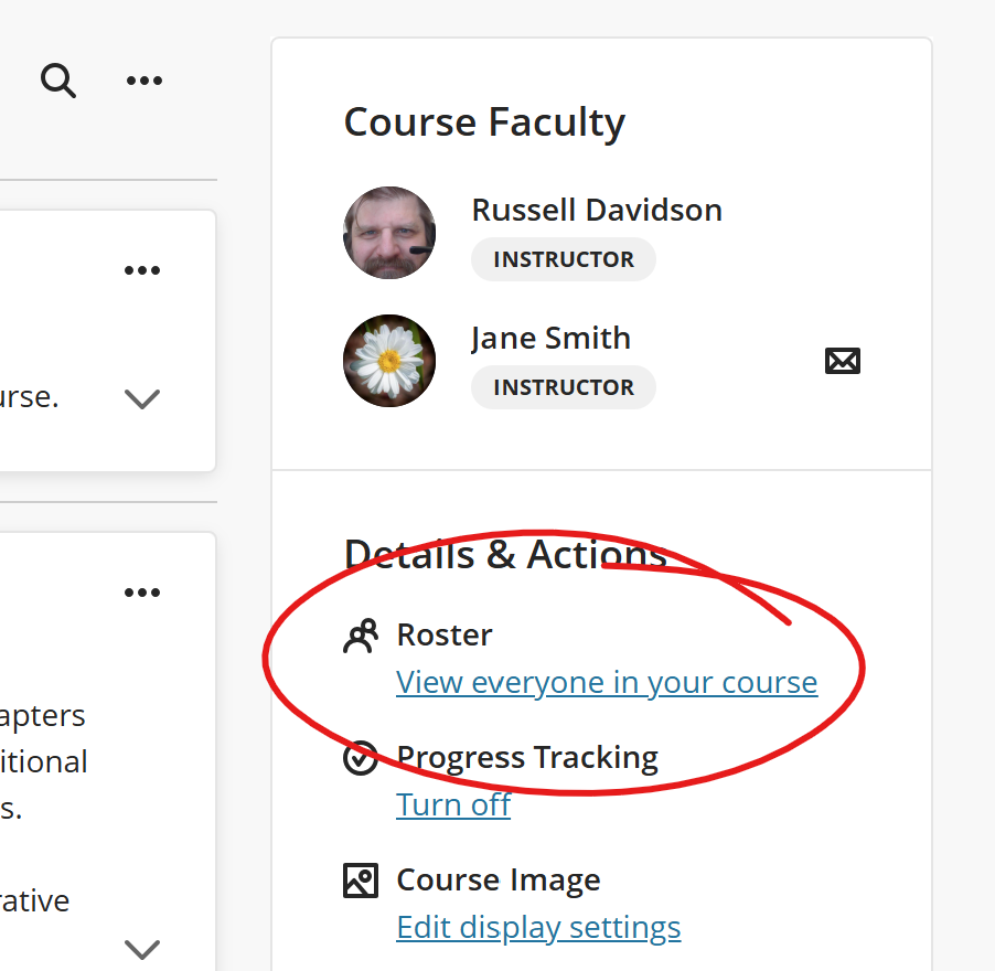 Top of Details and Actions section, ROSTER circled