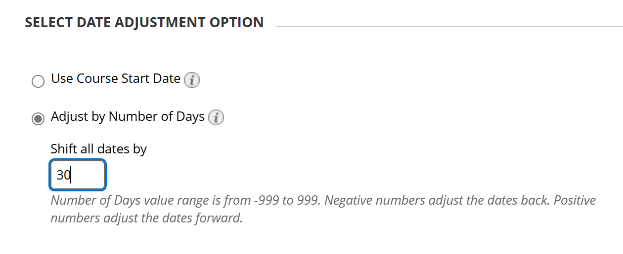 excerpt from date management tool, adjust by number of days option displayed