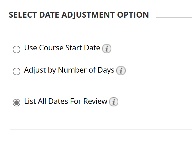 date management page with list all dates selected