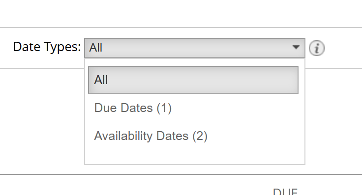 Date types filter displayed