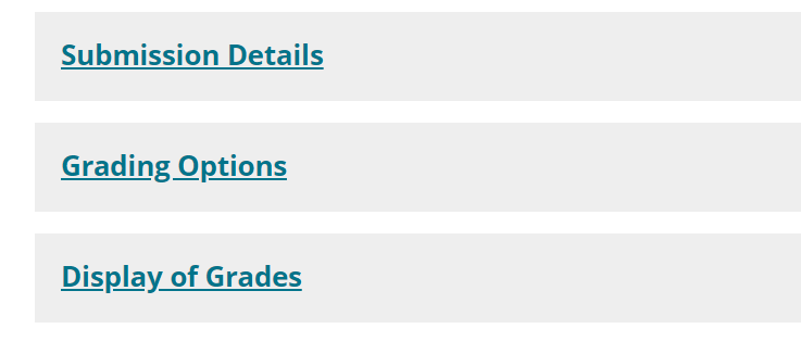 Submission Details, Grading Options, Display of Grades boxes, collapsed