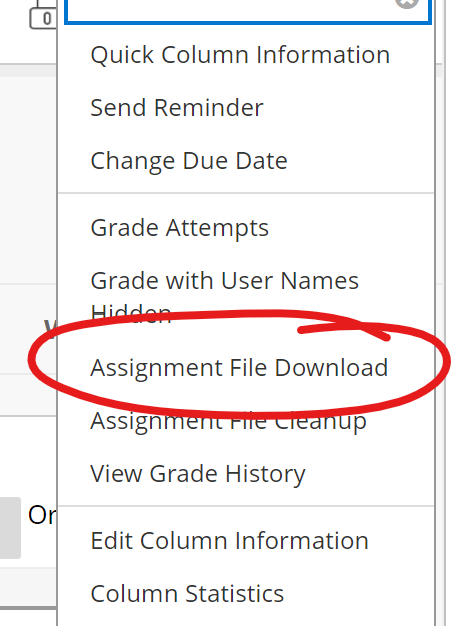 Excerpt of column menu, assignment file download highlighted