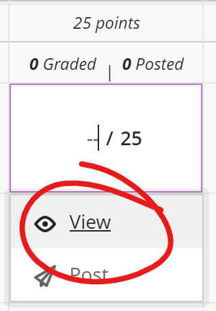 Grade Now menu, view option highlighted