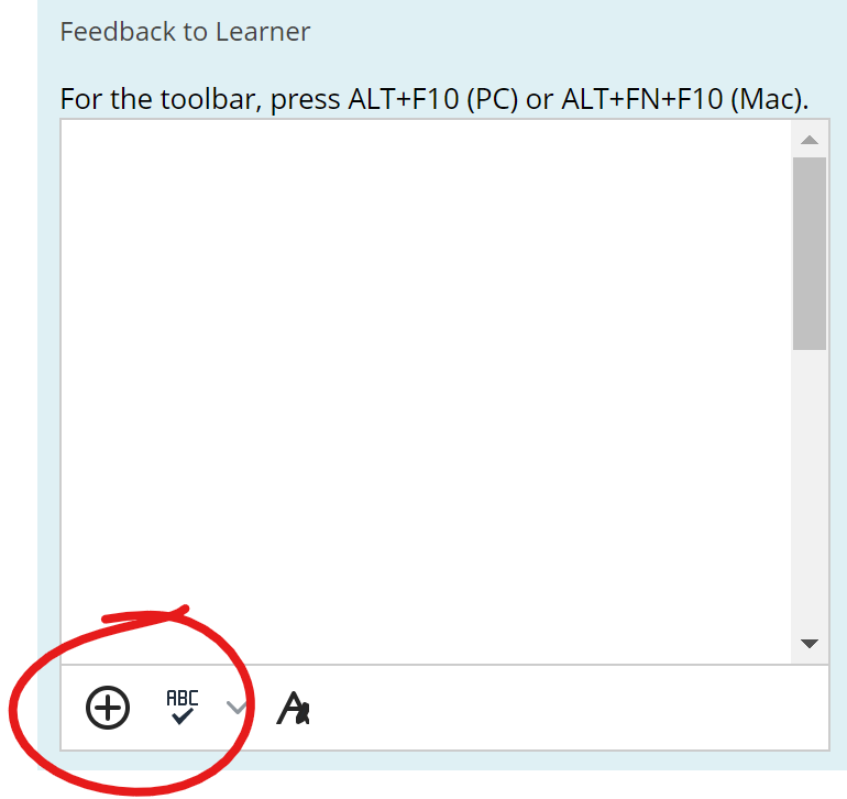 feedback to learner box, insert button highlighted