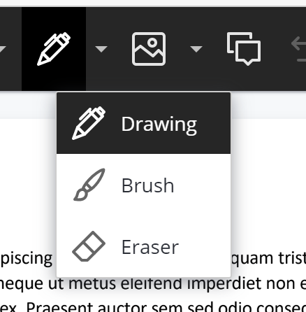 drawing brush and eraser annotation tools menu under pen icon