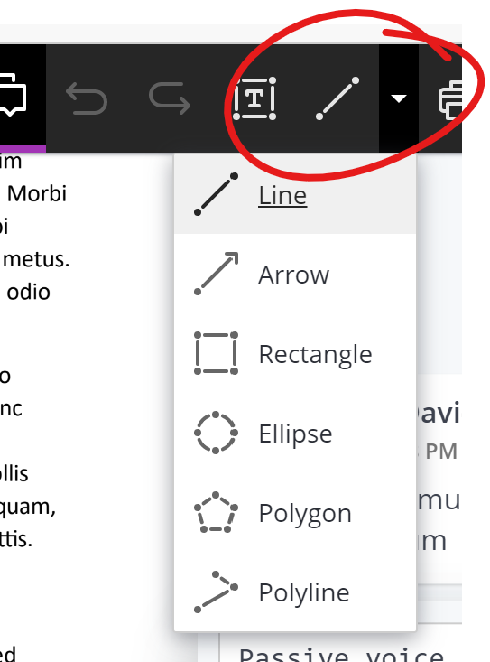 shape tool menu, current shape highlighted