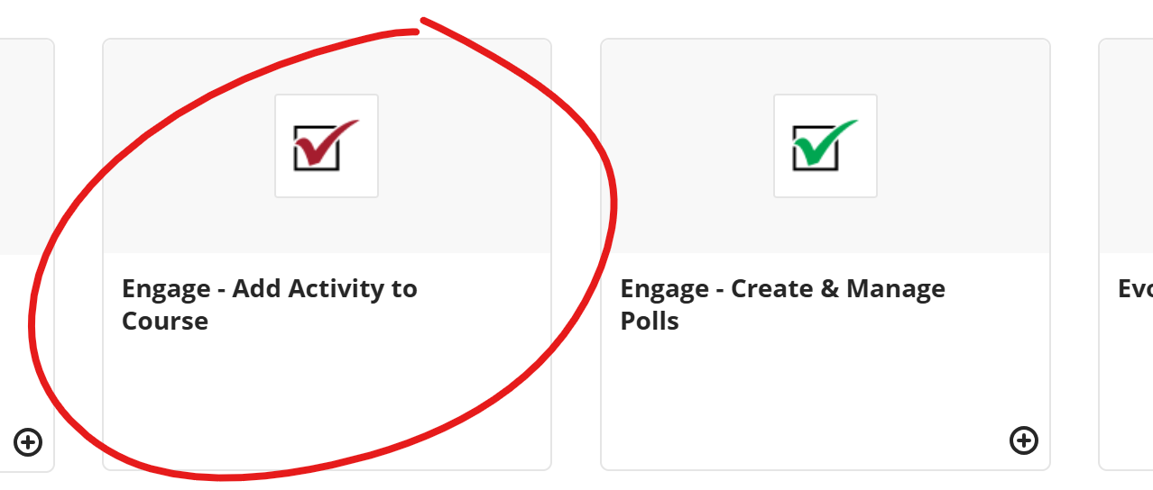 Add activity to course button in context, circled